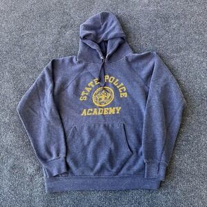 Vintage Artex Hoodie Mens Medium Navy State Police Academy Raglan Made USA 80s